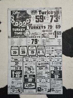 Vintage 1973 OOAK Black & White HOLIDAY Turkey Ad Wall Art on METAL